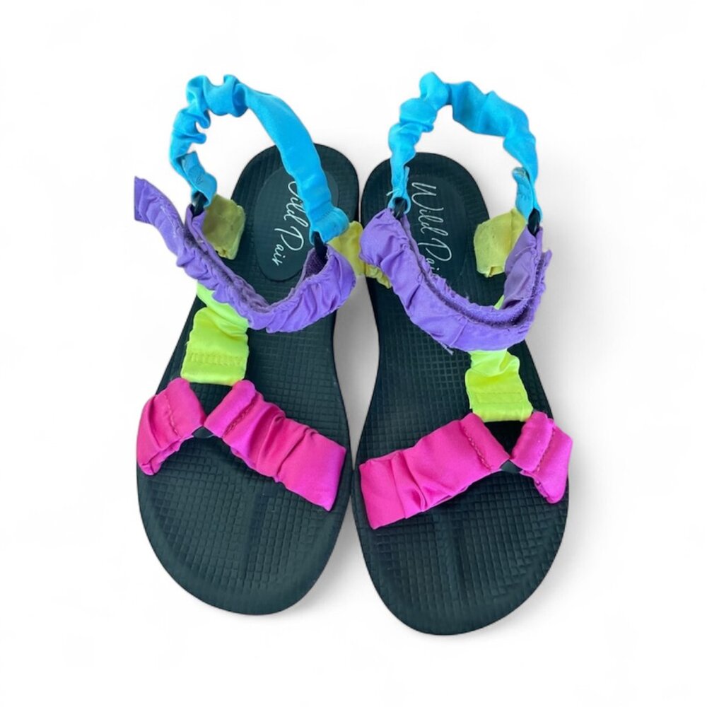 Wild Pair Kendie Multi-Colored Crinkle Ruched Strappy Flat Sandals Women's 6.5